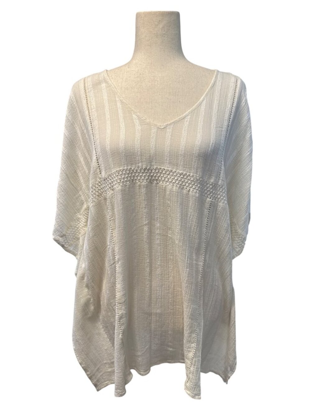 Aerie Textured Cape~Size XS/S~ Ivory Stripe Swimsuit Cover Tie Sleeves L18 05
